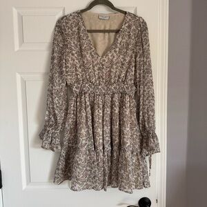 Dress Forum Long Sleeve Floral Dress in Cream and Lavender